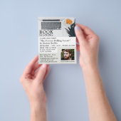 ノートパソコンのディスプレイ、ライターのブック広告署名 チラシ (手)