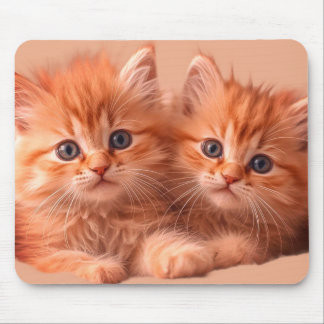 ノートパソコンのデスクトップタブレット上のとてもかわいい子猫2匹 マウスパッド