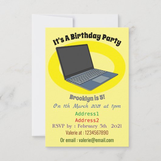 ノートパソコンの漫画イラストレーション 招待状 (正面)