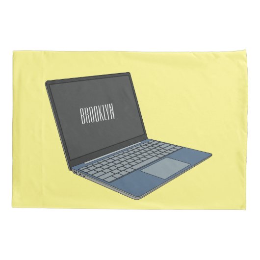 ノートパソコンの漫画イラストレーション 枕カバー (裏面)