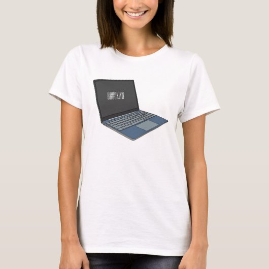 ノートパソコンの漫画イラストレーション Tシャツ (正面)