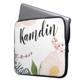 ノートパソパーソナライズされたコンW上の白フローラ花 ラップトップスリーブ (正面左)