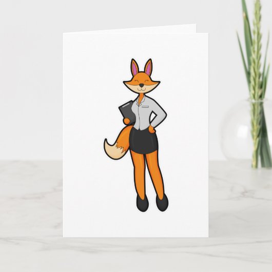 ノートパッドを持った秘書としてのキツネ カード (正面)