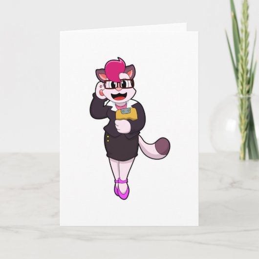 ノートパッドを持つ秘書としての猫 カード (正面)