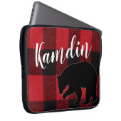 ノートパッパーソナライズされたトケース赤バッファローplaid bear ラップトップスリーブ (正面右)