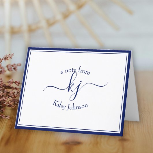 ノートパーソナライズされたカードの机からネイビーホワイト サンキューカード