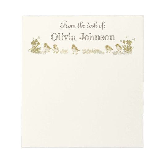 ノートパーソナライズされたパッド – 鳥とフローラのデザイン ノートパッド (正面)