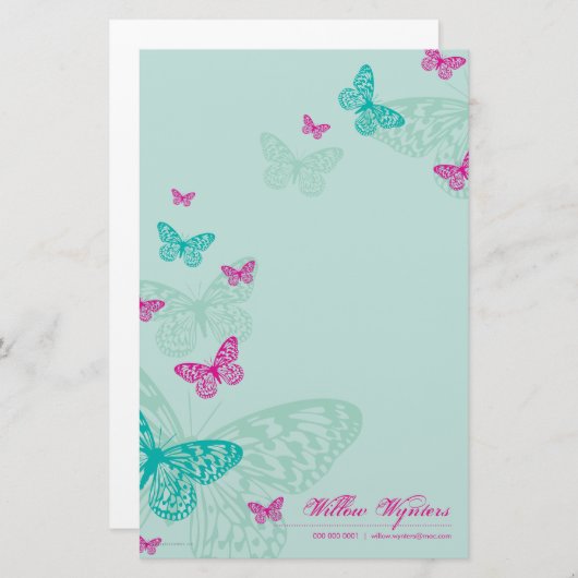 ノートパーソナライズされたペーパー：：蝶5P 便箋 (正面/裏面)