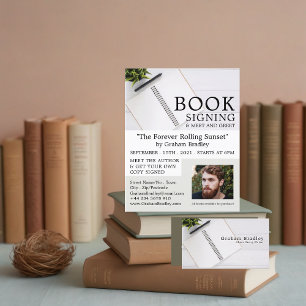 ノートブックとペン、ライター 名刺