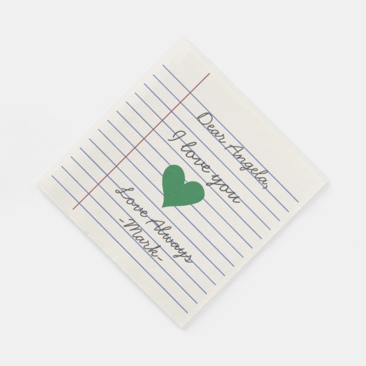 ノートブックの手書きラブレターまたはメッセージのカスタム スタンダードランチョンナプキン (角)