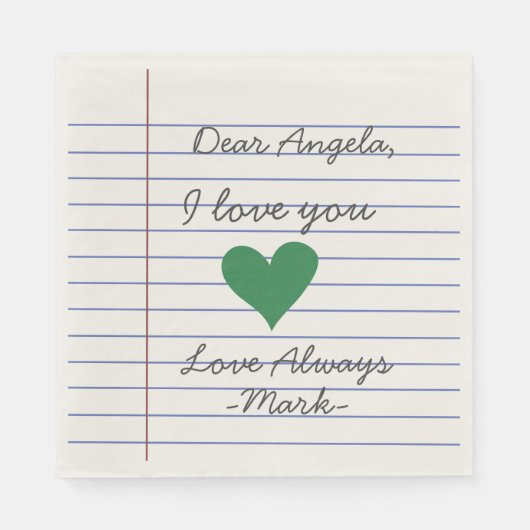 ノートブックの手書きラブレターまたはメッセージのカスタム スタンダードランチョンナプキン (正面)