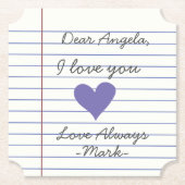 ノートブックの手書きラブレターまたはメッセージのカスタム ペーパーコースター (正面)