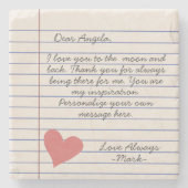 ノートブックの手書きラブレターまたはメッセージ ストーンコースター (正面)