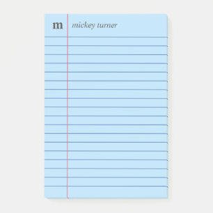 ノートブック紙ブルーお名前とイニシャルの追加 ポストイット
