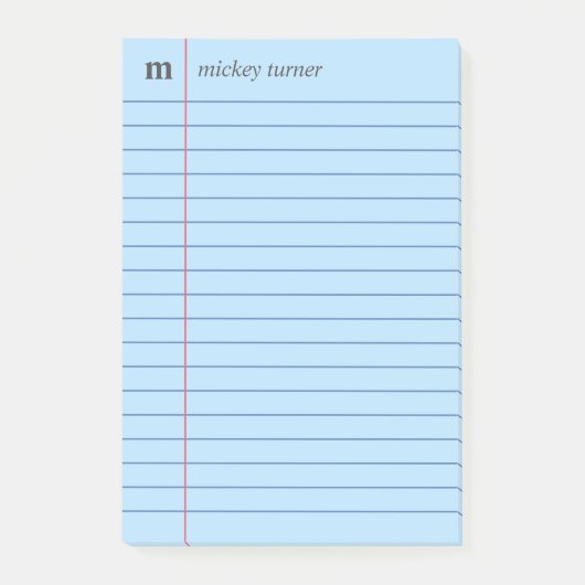 ノートブック紙ブルーお名前とイニシャルの追加 ポストイット (正面)