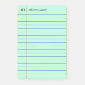 ノートブック紙ミントグリーン名前とイニシャルの追加 ポストイット (正面)