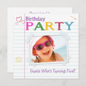 ノートブック落書き誕生日パーティー招待状 招待状 (正面/裏面)