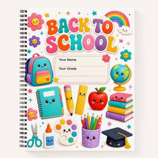 ノートブック お名前 学年 バックトゥスクール キッズ ブック (正面)