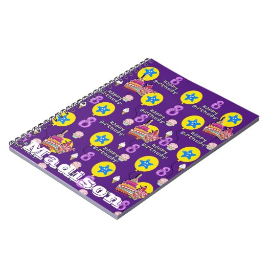 ノートブック、#8ハッピー8誕生日ノート紫 ノートブック (左側)