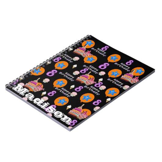 ノートブック、#8 8歳の誕生日おめでとうメモ 黒 ノートブック (左側)