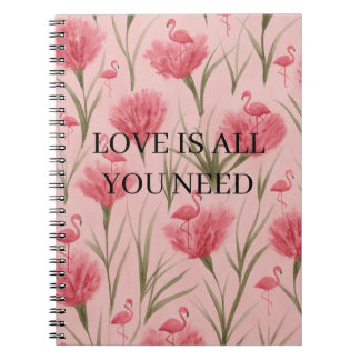 ノートブック LOVE IS ALL YOU NEED ピンクフラミンゴフラワー