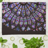 ノートルダムカテドラルパリバラ窓 キッチンタオル (折り畳み)