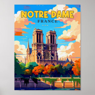 ノートルダムフランスヴィンテージ旅行イラストレーション ポスター
