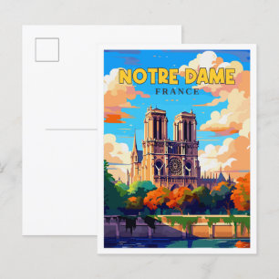 ノートルダムフランスヴィンテージ旅行イラストレーション ポストカード