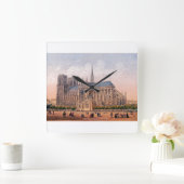 ノートルダム大聖堂1870プリント，パリフランス スクエア壁時計 (ホーム)