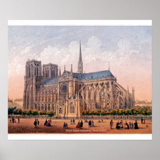 ノートルダム大聖堂 1870年印刷、フランス・パリ ポスター (正面)