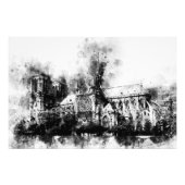 ノートルダム絵を描大聖堂の白黒 フォトプリント (正面)