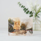 ノートル芸術的ダム大聖堂パリの水彩画 ポストカード (スタンド正面)