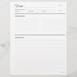 ノート付き線のレシピモダン（ホワイトレター形式）