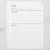 ノート付き線のレシピモダン（ホワイトレター形式） (正面/裏面)