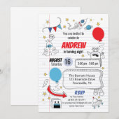 ノート用紙の誕生日パーティー招待状 招待状 (正面/裏面)