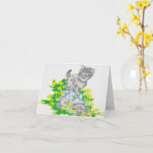 ノート空白のグリーティングカード/子猫 カード (黄色い花)