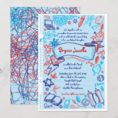 ノート紙に落書きこうもりバルミツワー招待状 招待状 (正面/裏面)