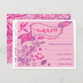 ノート紙に落書きこうもりバルミツワー返信カード 出欠カード (正面/裏面)