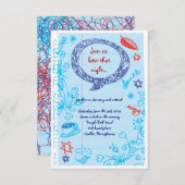 ノート紙の落書きこうもりバルミツワーパーティーカード 招待状 (正面/裏面)