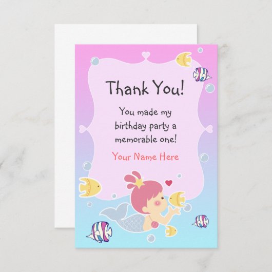 ノート-人魚のテーマの誕生会ありがとう サンキューカード (正面/裏面)