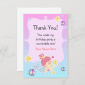 ノート-人魚のテーマの誕生会ありがとう 招待状 (正面/裏面)