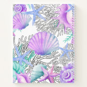 ノートPurple Pinkティール（緑がかった色）と白い貝 ノートブック (裏面)