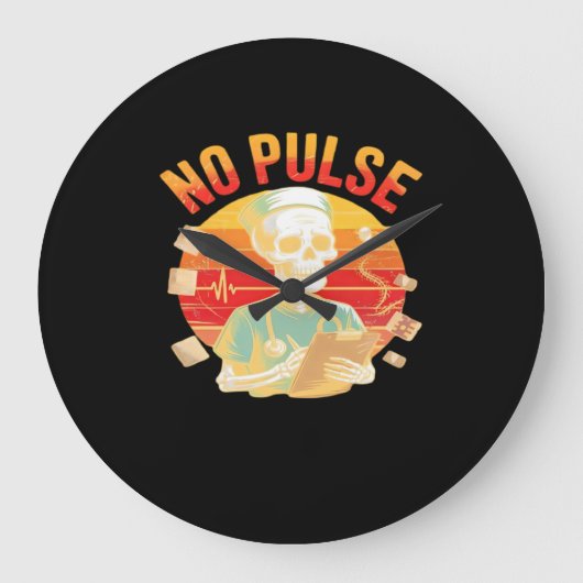 ノーパルススケルトンナースおもしろいメディカルハロウィーンPa ラージ壁時計 (正面)