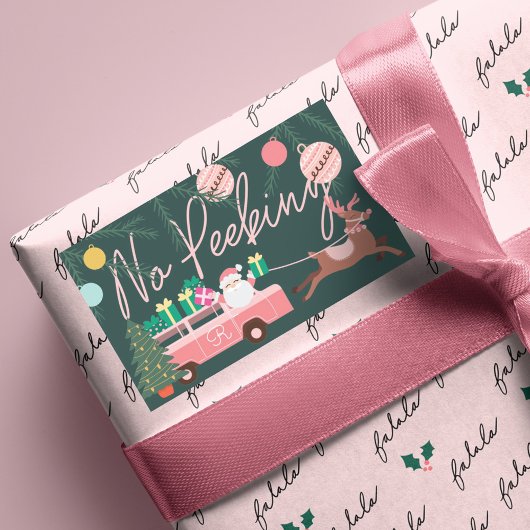 ノーピーキングピンクのクリスマスヴァンサンタ&トナカイ 長方形シール