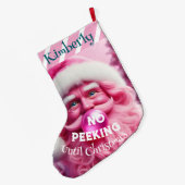 ノーピーキングピンクバブルガムサンタ | 名前をカスタムする ラージクリスマスストッキング (裏面 (吊り時))
