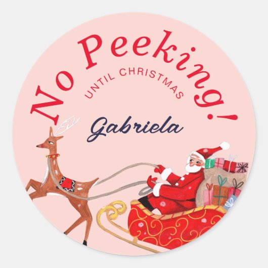 ノーピーキングピンクヴィンテージクリスマスサンタソリ ラウンドシール (正面)
