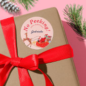 ノーピーキングピンクヴィンテージクリスマスサンタソリ ラウンドシール