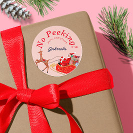 ノーピーキングピンクヴィンテージクリスマスサンタソリ ラウンドシール