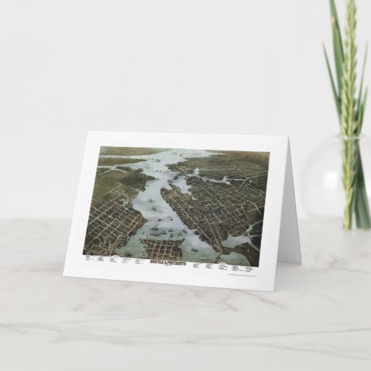 ノーフォークおよびポーツマスのVAのパノラマ式の地図- 1873年 カード (正面)