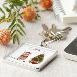 ノーフォークテリアおもしろいー・クリスマスドッグと木 キーホルダー